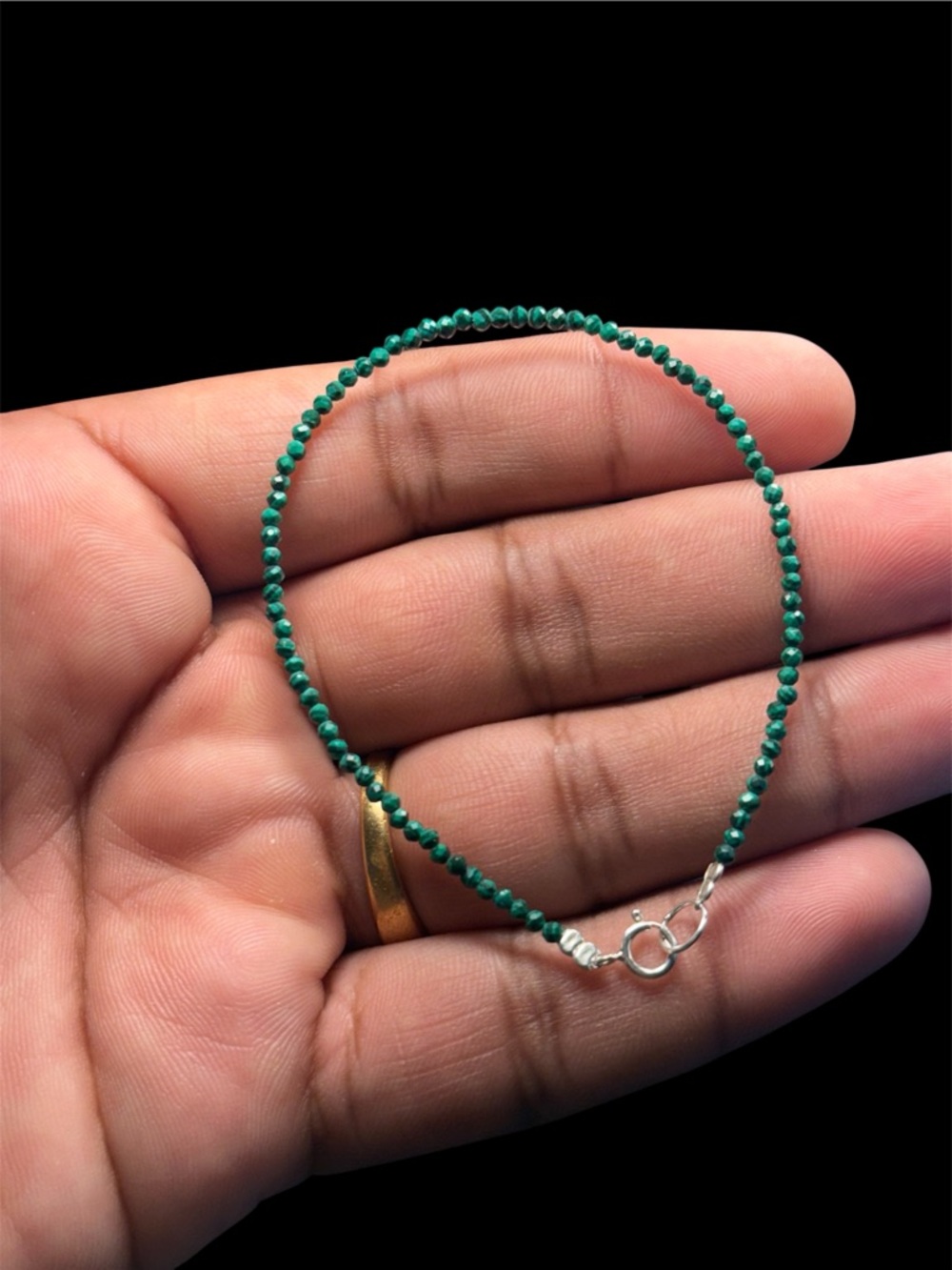 Malachite Bracelet 925 Silver 7 Inch Natural Beaded